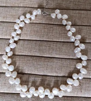 10-11 mm prírodné perlový náhrdelník biela barokový sladkovodné perly Žena Šperky 43 cm 17