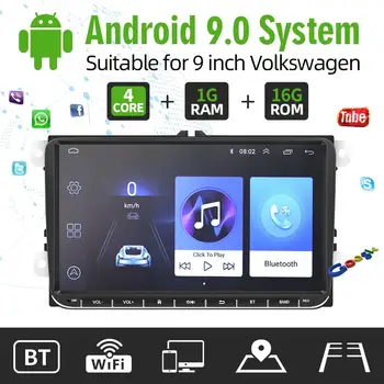 1G + 16 G SystemCar 9 palcový Android Bluetooth Navigačný MP5 Prehrávač pre VW Passat Golf Jetta MK5 Tiguan T5 Škoda GPS Auto Navigatio