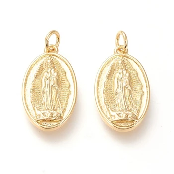 1pc Mosadz Pani z Guadalupe Prívesky s Skok Krúžky Dlho-Trvajúce Á Oválne Panny Márie Reálne 20 K Zlatom