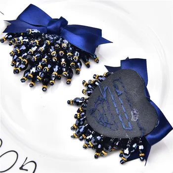 2 ks Modrá Čierna Strapec Patch Crystal Drahokamu Lúk Nášivka Flatback Šiť Oblečenie Brošňa Topánky Diy Svadobné Šaty, Dekorácie