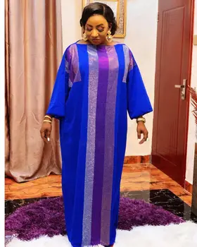 2020 sexy módny štýl africkej ženy o-krk dlhý rukáv polyester plus veľkosť dlhé šaty