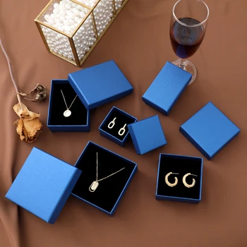 24Pcs Modrý Papier Nádoby Balenia Box, Držiak na Šperky Zobraziť Darčeky, Vianočné Krúžok Brošňa Náhrdelník Balík pre Darčeky Boxy