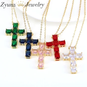 5 KS, Ženská Kríž Náhrdelník Vykladané Biela/Ružová/Zelená/Modrá Cubic Zirconia Ženy Náhrdelník na spoločenské Šperky