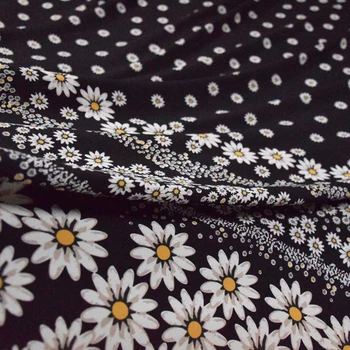 50*150 cm Čierna Spodnej Daisy Polohy Tlač Hodvábny Krep Šifón Šaty Textílie Nohavice Tričko dámske Ručné DIY Textílie