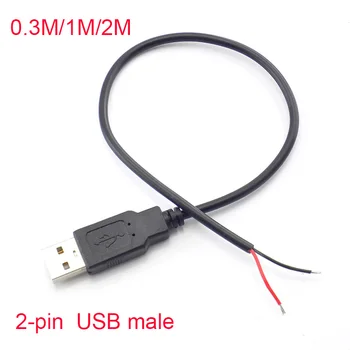 5V USB 2.0 2 Kolík 2 Drôt diy usb Male Jack Konektor Kábel Napájací Poplatok Predlžovací Kábel Kábel 0,3 m/1 m/2 m Konektor pre Adaptér