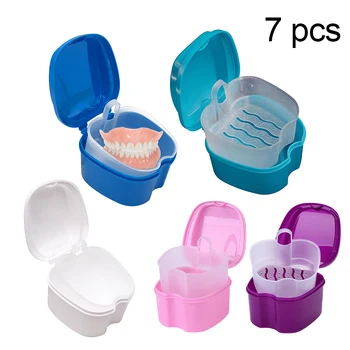 7 ks Protézy Box s Netto Úniku Zubné Falošné Zuby Úložný Box s Visí Čistej Nádoby Čistenie Zubov Boxy