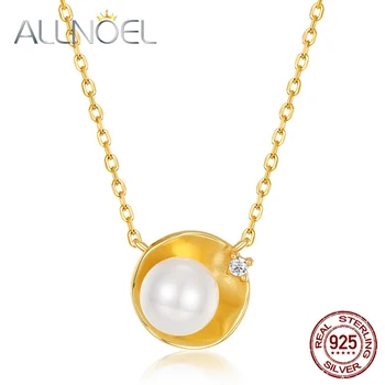 ALLNOEL Reálne 925 Sterling Silver Shell Perly 5A Zirkónia Náhrdelníky Pre Ženy, Zlatá Farba Svadobné Šperky Darček Jewelries 2020 Nové