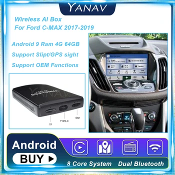Android 9 4G 64GB Bezdrôtový Ai Box Pre Ford C-MAX 2017-2019 Android Auto Auto Smart Box Plug and Play AI Adaptér Box s Carplay