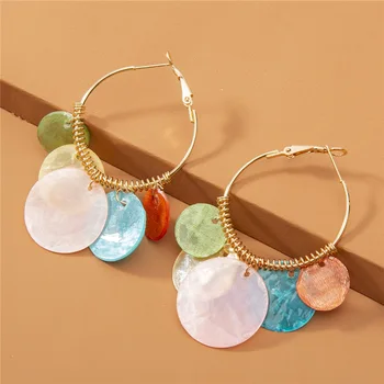 Bohémsky Štýl Farebné Shell Kolo Strapec Hoop Náušnice Pre Ženy Vintage Šperky Kórejské Vyhlásenie Earings