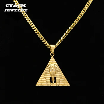 CY&CM Mužov Punk Egyptský Faraón Prívesok z Nehrdzavejúcej Ocele Zlatá Farba Drahokamu Pyramídy Kúzlo Náhrdelník Módne Hip hop Šperky
