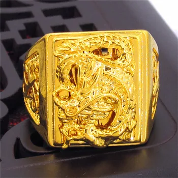 Despotický Dragon Vzorované Prsteň Žlté Zlato Naplnené Veľké Široký Pánske Krúžok Punk Hip Hop Šperky