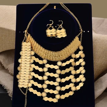 Dubaj Luxusné 24k Zlata Farba Šperky Sady Pre Ženy Indickej Nevesta Etiópia Náhrdelníky Náušnice Afriky Mince Indická Svadba Nastaviť