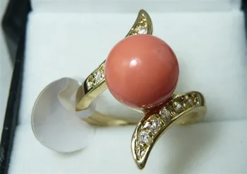 Hot predaj>@@ veľkoobchod najnovšie dizajn, šperky darček lady 18kgp orange 10 mm kolo shell perlou korálky krúžok (7,8,9#) R005