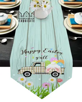 Jarné Veľkonočné Vajíčko Bunny Motýľ Truck Stôl Runner Obrus Placemat Tabuľka Mat Pre Domáce Svadobné Party Dekorácie Dodávky