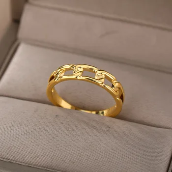 Jednoduché Reťazca Prstene Pre Ženy, Mužov, Zlatá Farba Nehrdzavejúcej Ocele Muž Žena Zapojenie Svadobný Prsteň, Šperky