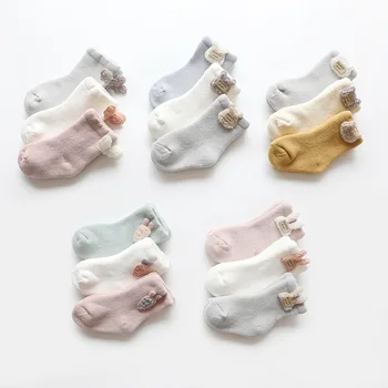 Jeseň Zima Novorodenca Chlapci Dievčatá Karikatúra Roztomilý Ponožky Slip - Dôkaz Teplá Bavlnená Outwear Batoľa 3ks Ponožky Pre 0-3Y
