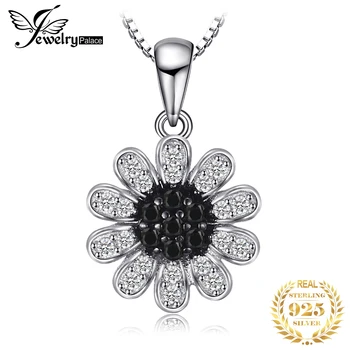 JewelryPalace Kvet Prírodné Čierne Spinelovou 925 Sterling Silver Náhrdelník Prívesok pre Ženy, Jemné Šperky Drahokam Choker Č Reťazca