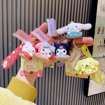 Kawaii Roztomilé Hračky Sanrio Keychain Kuromi Kitty Anime Melódie Cinnamonroll Tlačidlo Pracka pre Školský batoh Batoh Mobile Prívesok Dary