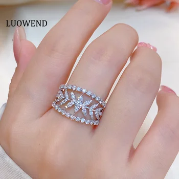 LUOWEND 18K Bieleho Zlata, Prstene 1.30 carat Prírodné Diamantový Prsteň Luxusné Wide Band Dizajn pre Ženy Strany