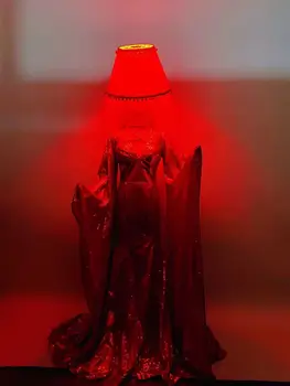 Luxusné Čínsky Zložiť Tanečný Kostým Červená iskrivý dlhé šaty s lampou pokrývky hlavy Club Stage Nosenie