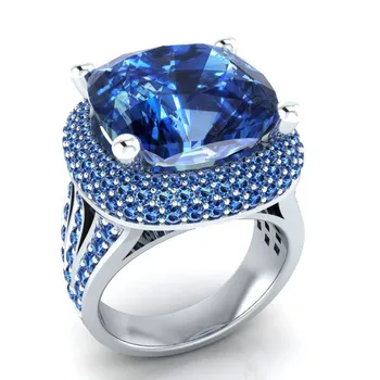Módne Luxusné Modré Crystal Kameň Zásnubný Prsteň Muži Male Klasická Veľká Kubický Zirkón Snubné Prstene Pre Ženy Milujú Šperky