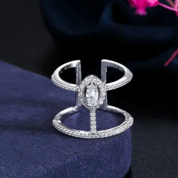 Nastaviteľná Veľkosť Módnej Značky Šperky Micro Pave Cubic Zirconia Kamene Strieborná Farba Veľkého Otvoreného Prstene Pre Ženy