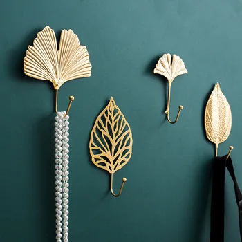 Nordic kabát háčika na stene visí oblečenie zadarmo dierovanie stene visí kabát tlačidlo hook železa, umelecké dekorácie golden leaf háčik