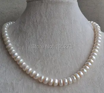 Nové Arriver Svadobné Party Šperky White Pearl Šperky 17 Palcov, 9-10 mm Sladkovodné Perlový Náhrdelník Doprava Zadarmo