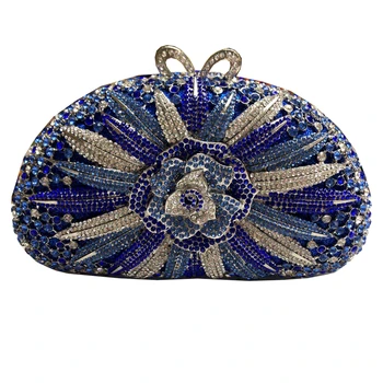 Nové Blue luxusný crystal taška strany peňaženky prom spojka večer taška farebné vlastné zápästie dámy spojka