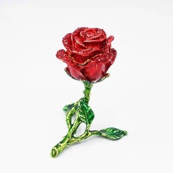 Nové Kreatívne Kryštál Ruže Kvet Červený Modrý Krúžok Náhrdelník Box Kovové Šperky Box bytové Doplnky Darček pre Dievča Priateľmi
