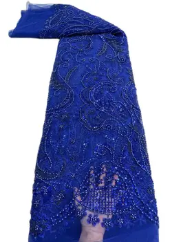 Nový Dizajn Vyšívané Dizajn Afriky Materiál francúzskej Čipky Textílie s Korálky, Flitre H-24.82601 pre Lady Party alebo Svadobné Šaty
