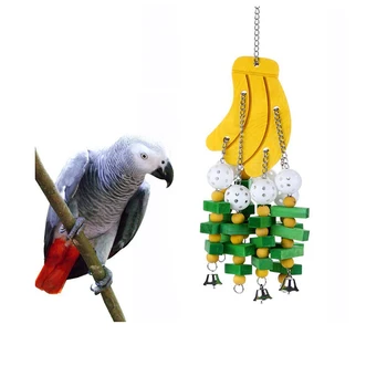 Papagáj Vták Žuť Hojdačka, Hračky String Gnaws Banán Reťazce Dizajn Drevený Blok Ara Kakadu Afrických Grey Klietku Príslušenstvo