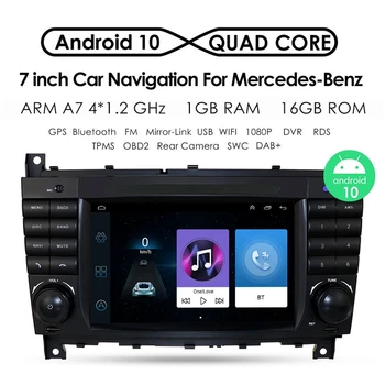 Pre Benz W203 2004-2007 Android 10 Quad Core Auto Dvd Multimediálny Prehrávač, Rádio, GPS, WIFI, Bluetooth Volant Ovládanie Čierna