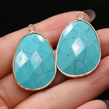 Prírodný Kameň Tvárou Prívesky pozlátené Modrá Turquoises pre Šperky, Takže Diy Ženy Náhrdelníky Náušnice Príslušenstvo