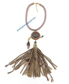 Ručné Luxusné etnických náhrdelník Bohemia collier vyhlásenie Chokers Náhrdelník mora pláž kožené strapec charms náhrdelník
