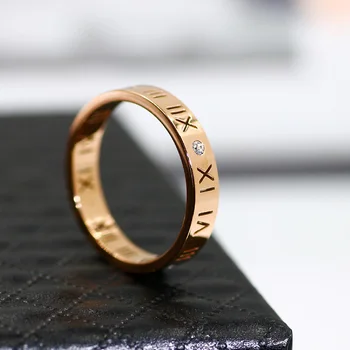 Rím Číslo Štyri kubický zirkón snubný prsteň pre ženy titánové ocele podiel farba lacné svadobné krúžok kvapka nakupovanie