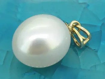 Skutočné 10-12 mm AAA+ výtvarné drop biela south sea pearl prívesok 14KGP žlté zlato