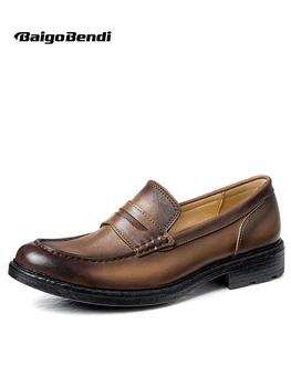 US Veľkosť 6-10 pracovných Muž Bežné Kožené Topánky Jednoduchý Vonkajší Slip-on Mokasíny Mužov Ručné Oxfords Lete