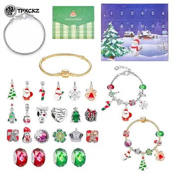 Vianočný Adventný Kalendár Náramky 22 Kúzlo Korálky DIY Šperky, Takže Kit Pre Deti, Mládež, Ženy