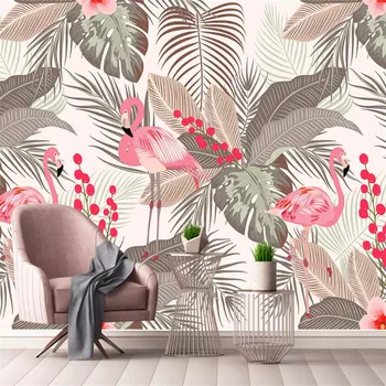 Vlastné 3d tapeta Nordic jednoduché flamingo tropické list, TV joj, nástenná maľba vysokokvalitného nepremokavého materiálu