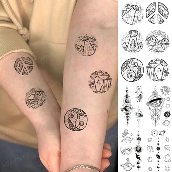 Voda Prenos Dočasné Tetovanie Nálepky Loď Klebety Horách Flash Tetovanie Kruhové Vzor Zápästie Body Art Falošné Tatto Žena