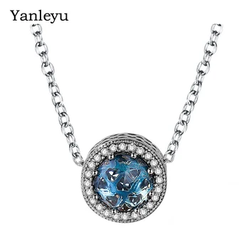 Yanleyu Originálnych Tibetských Strieborné Šperky, Modrý Oceán Crystal Perličiek Náhrdelník Prívesok pre Ženy Vianočný Darček PN050
