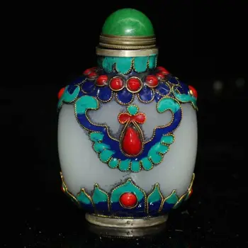 Zber Starého Čínskeho Cloisonne Farebné glazeliuliinlay gem šnupavý tabak fľašu