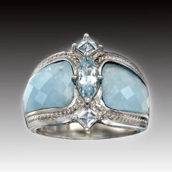 Zásnubné Prstene pre Ženy Engagementvintage Crystal Luxusné Šperky Mozaiky Light Blue Drop Shape Svadobný Darček Pre Priateľku