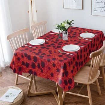 Červená Leopardí Vzor obrus Nepremokavé Jedálenský Obrus na Stôl Kuchyňa Dekoratívne Kávy Kuchyne Strany Tabuľka Kryt