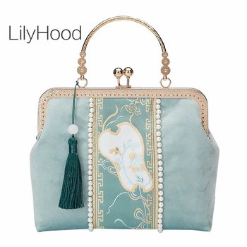 ženské velvet výšivky pearl lištovanie spona kabelka lady elegantný luxusný dizajn vintage retro chic okraji reťazca messenger taška